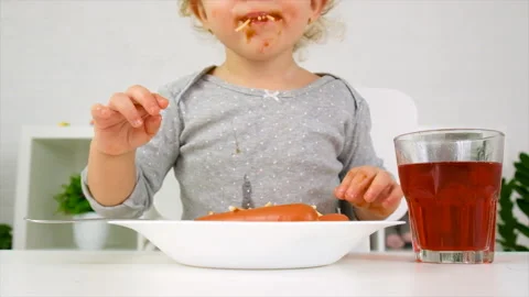 The child eats spaghetti for lunch. Selective focus. Stock Footage 222602977