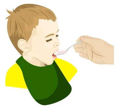 Child eats with a spoon Illustration