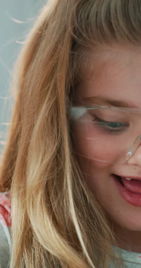 Child, education and science with glasses in home, learn and mixing chemicals Stock Footage 336741558