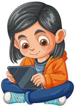 Child Engaged with Tablet Device Stock Illustration