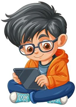 Child Engaged with Tablet Stock Illustration
