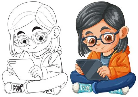 Child Engaged with Tablet Stock Illustration