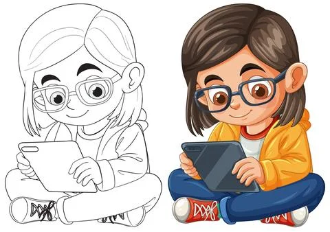 Child Engaged with Tablet Stock Illustration