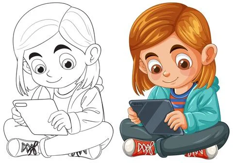 Child Engaged with Tablet Illustrazione stock