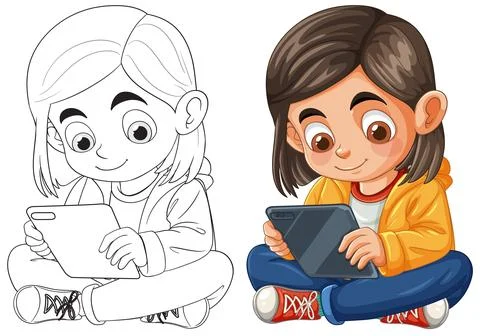 Child Engaged with Tablet Stock Illustration