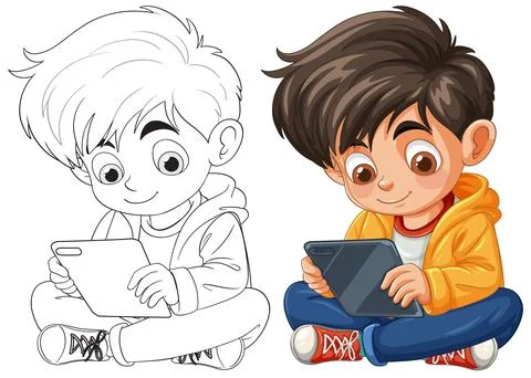 Child Engaged with Tablet Stock Illustration