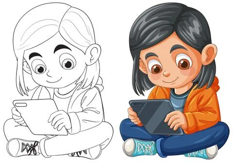 Child Engaged with Tablet Stock Illustration