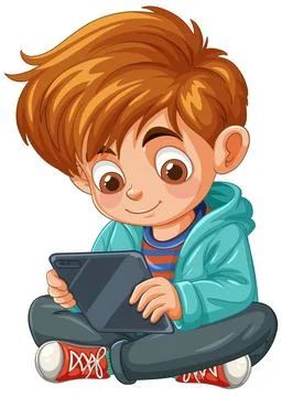 Child Engaged with Tablet Stock Illustration