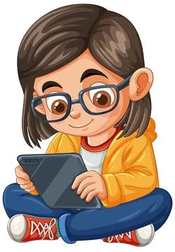 Child Engaged with Tablet Stock Illustration