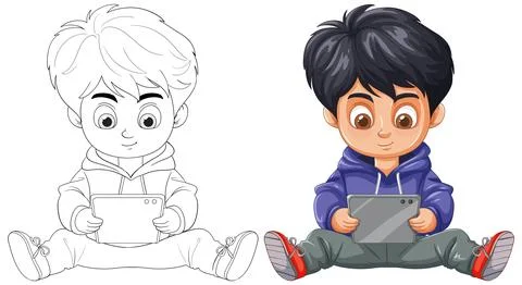 Child Engaged with Tablet Stock Illustration