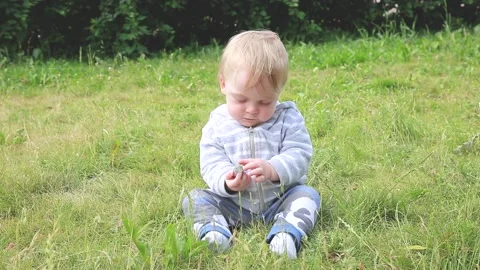A child explores a stone Stock Footage 133236998