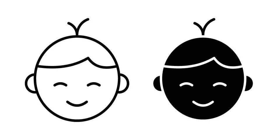 Child face icon linear versions pack on white background Illustrazione stock