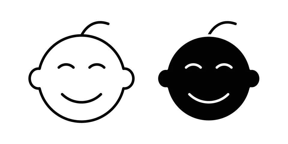 Child face icon thin line and clipart style vector set Stock Illustration