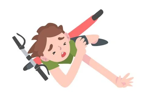 Child Falling Down from Kick Scooter, View from Above, Traumatic Accident Stock Illustration