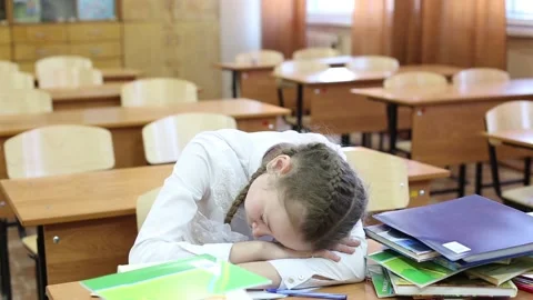 The child falls asleep in the classroom at the table. Stock-Footage 107776159