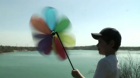 Child with a fan. Stock Footage 10999636