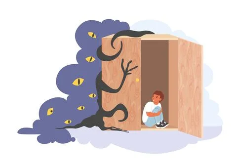 Child fears vector little boy suffering from nightmares イラスト素材