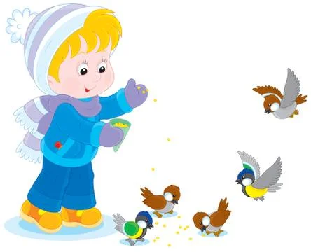 Child feeds birds Stock Illustration