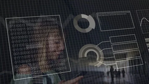 Child female tapping phone in tech, viewing data as HUD rings gaining segments, Stock Footage 335317621