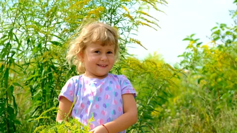 Child in a field of ragweed. Elective focus. Stock Footage 295478753