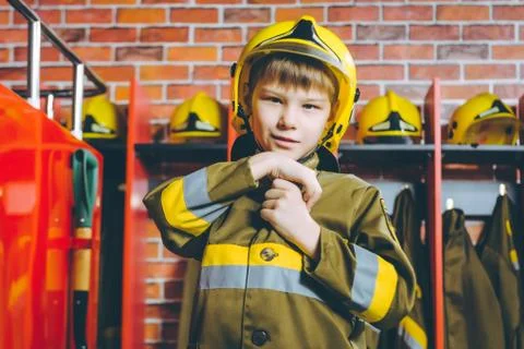 Child Firefighter play Stock Photos