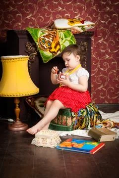 Child. fireplace brown Stock Photos