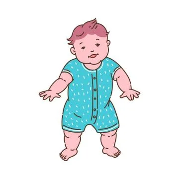Child on first year of life doing first steps flat vector illustration isolated. Illustrazione stock