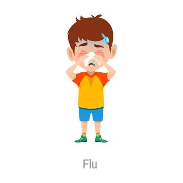 Child with flu disease, isolated vector sick boy Illustrazione stock