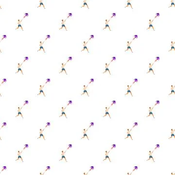 Child flying kite seamless pattern on white background 스톡 일러스트