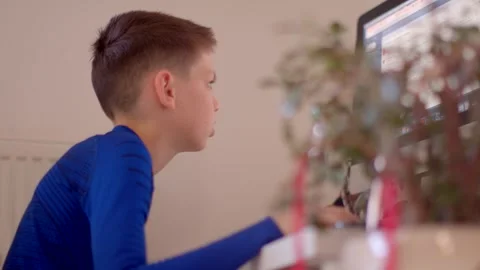 A child focused on the computer during online learning activities Stock Footage 311204595