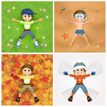Child in the four seasons Stock Illustration
