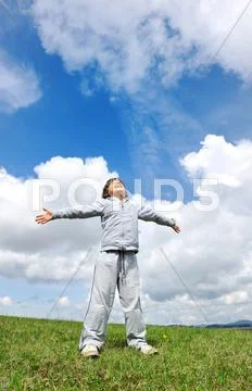 Child, freedom, breathing fresh air in nature Stock Photos