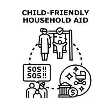 Child friendly household aid support concept Stock Illustration