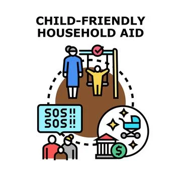 Child friendly household aid support concept Stock Illustration