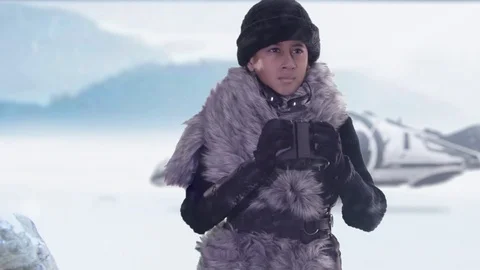 Child of the Future Looks Through Binoculars Stock Footage 123748173