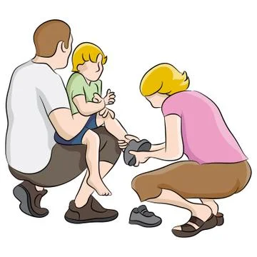 Child getting help with shoes Stock Illustration