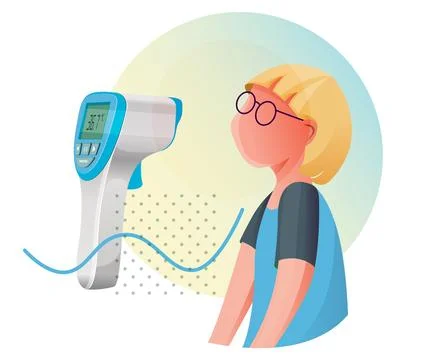 Child getting its Thermal Screening with Non Contact Thermometer - Illustrati Illustrazione stock
