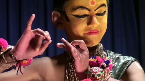 Child getting ready for Kathakali dances theatrical Stock Footage 52158125