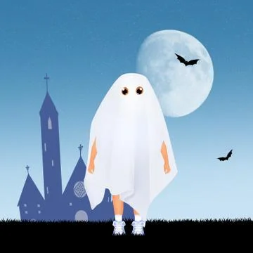 Child with ghost costume Stock Illustration