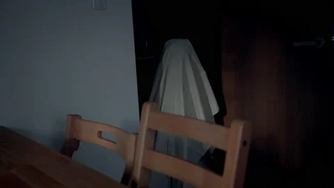 A Child Ghost floats out of a Dining Room Stock Footage 213479919