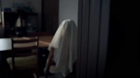 Child Ghost Sitting at a Dining Room Table Stock Footage 213480264