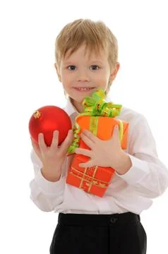 Child with gift Stock Photos