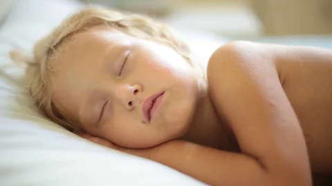 Newborn Cute Baby Girl, Infant, Sleeping on the white bed, New