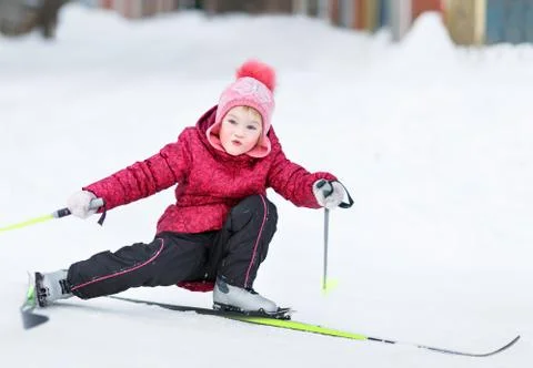 Child goes skiing Stock Photos