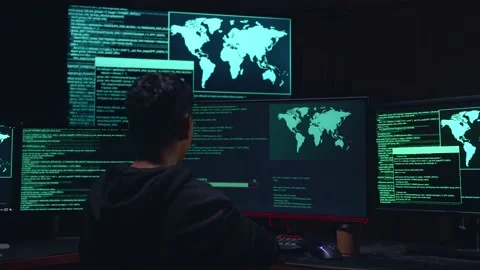 Child Hacker Using Multiple Computer Hacking And Success Downloading Data Stock Footage 157327998