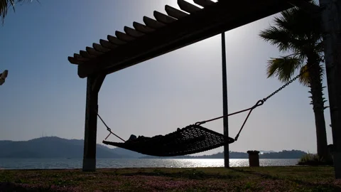Child in hammock silhouette. Stock Footage 249660191
