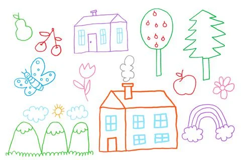 Child Hand Drawing Composition Design Stock Illustration