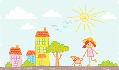 Child hand drawn illusration. Hand drawing. Hand painting. Kid drawing. Stock Illustration