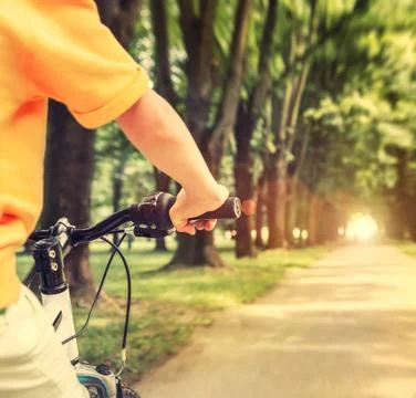 Child hand on the handlebar close up image Stock Photos
