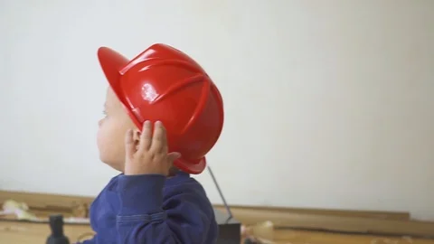 Child with hard hat and construction tools Stock Footage 96107080